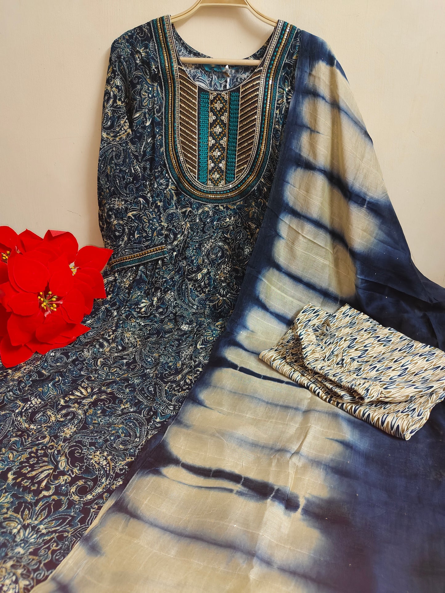 Navy Blue Paisley Umbrella Kurti 3 | Mayura