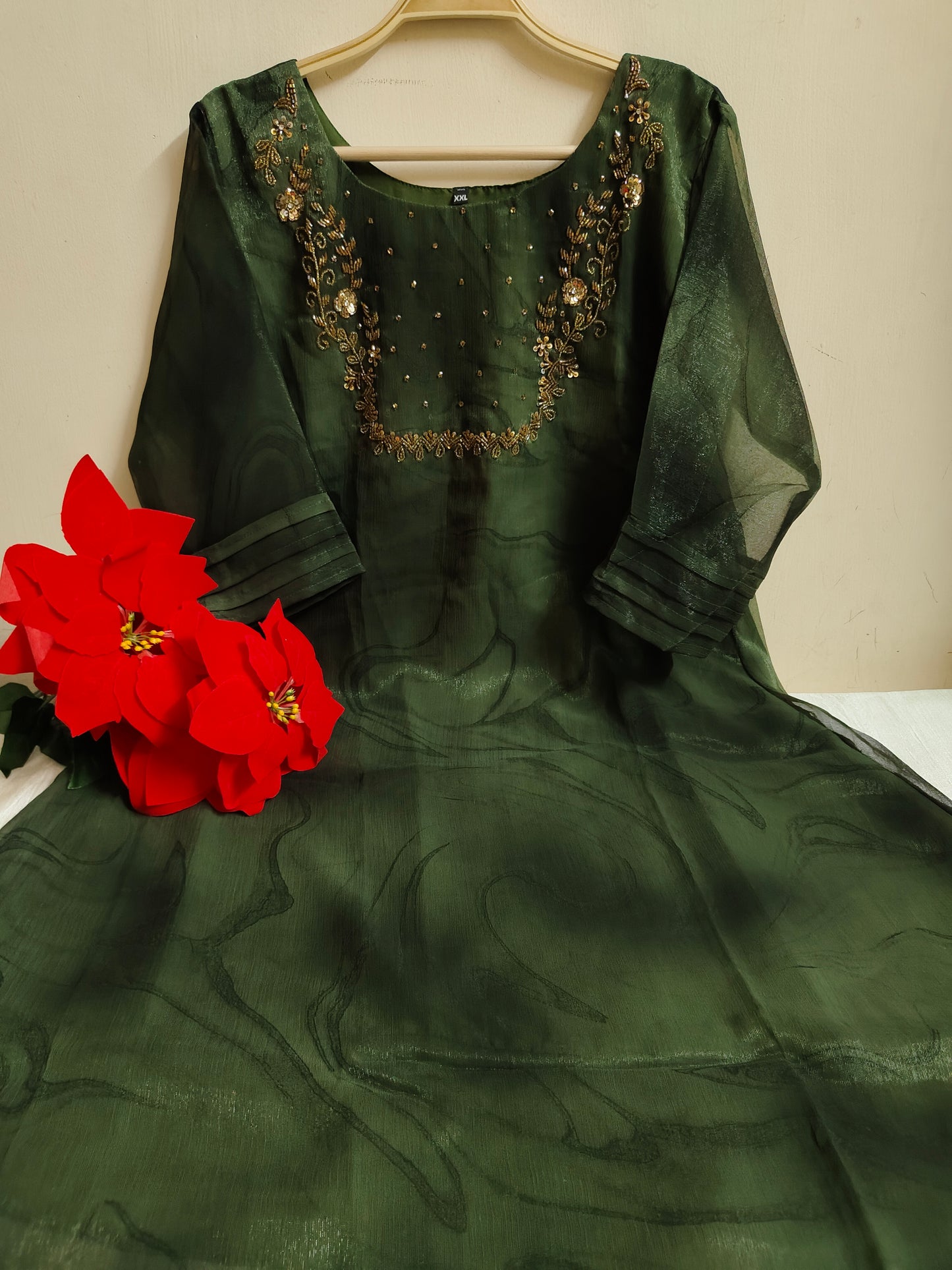 Bottle Green Solid Georgette Kurti | Mayura