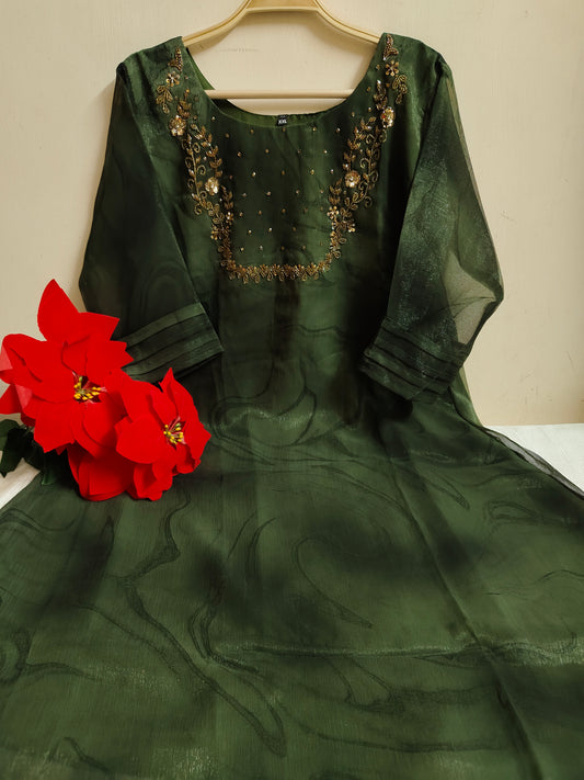 Bottle Green Solid Georgette Kurti | Mayura