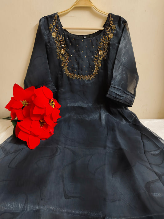 Navy Blue Solid Zari Georgette Kurti | Mayura