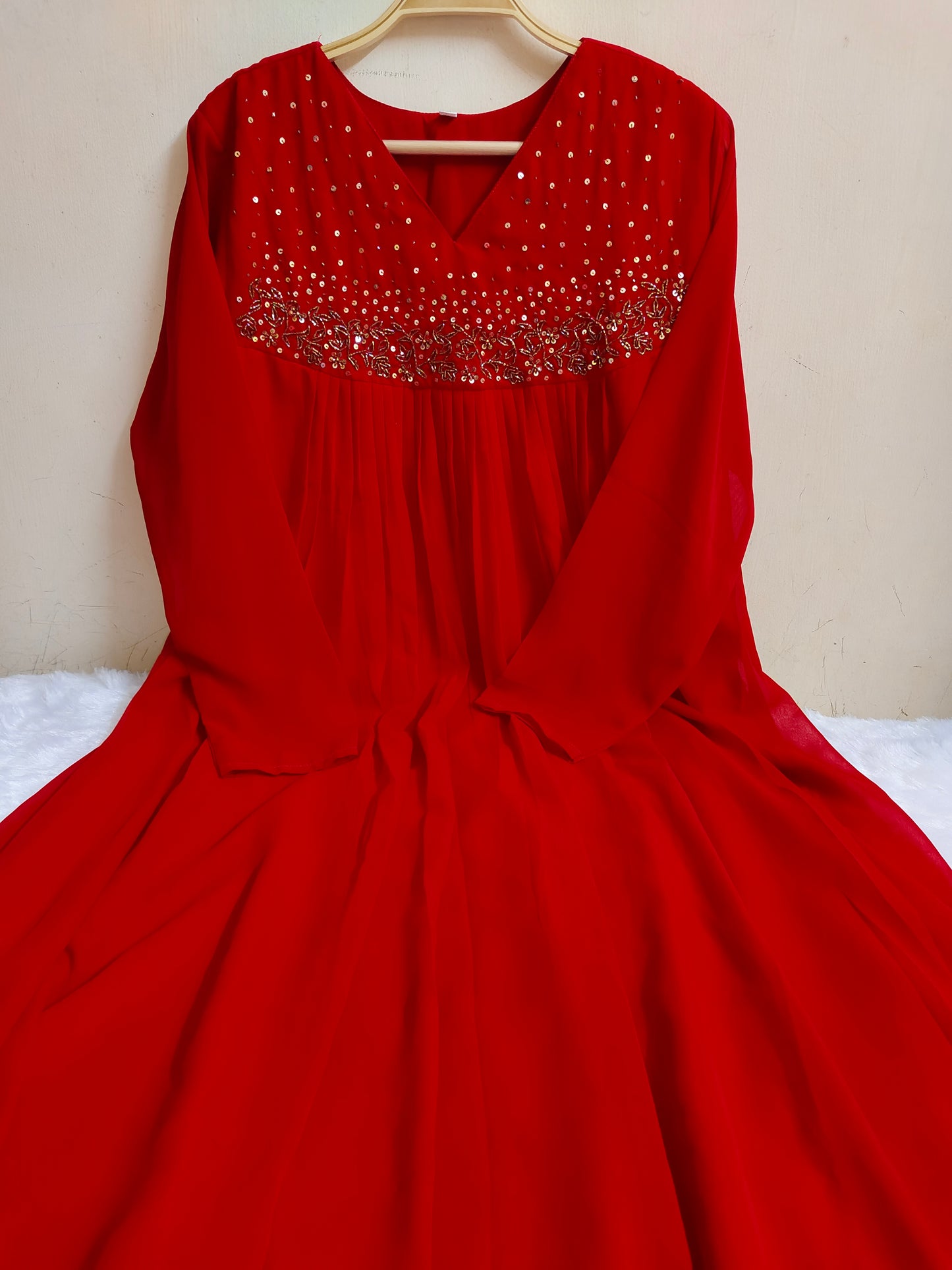 Red Embellished Georgette Maxi Dress | Mayura