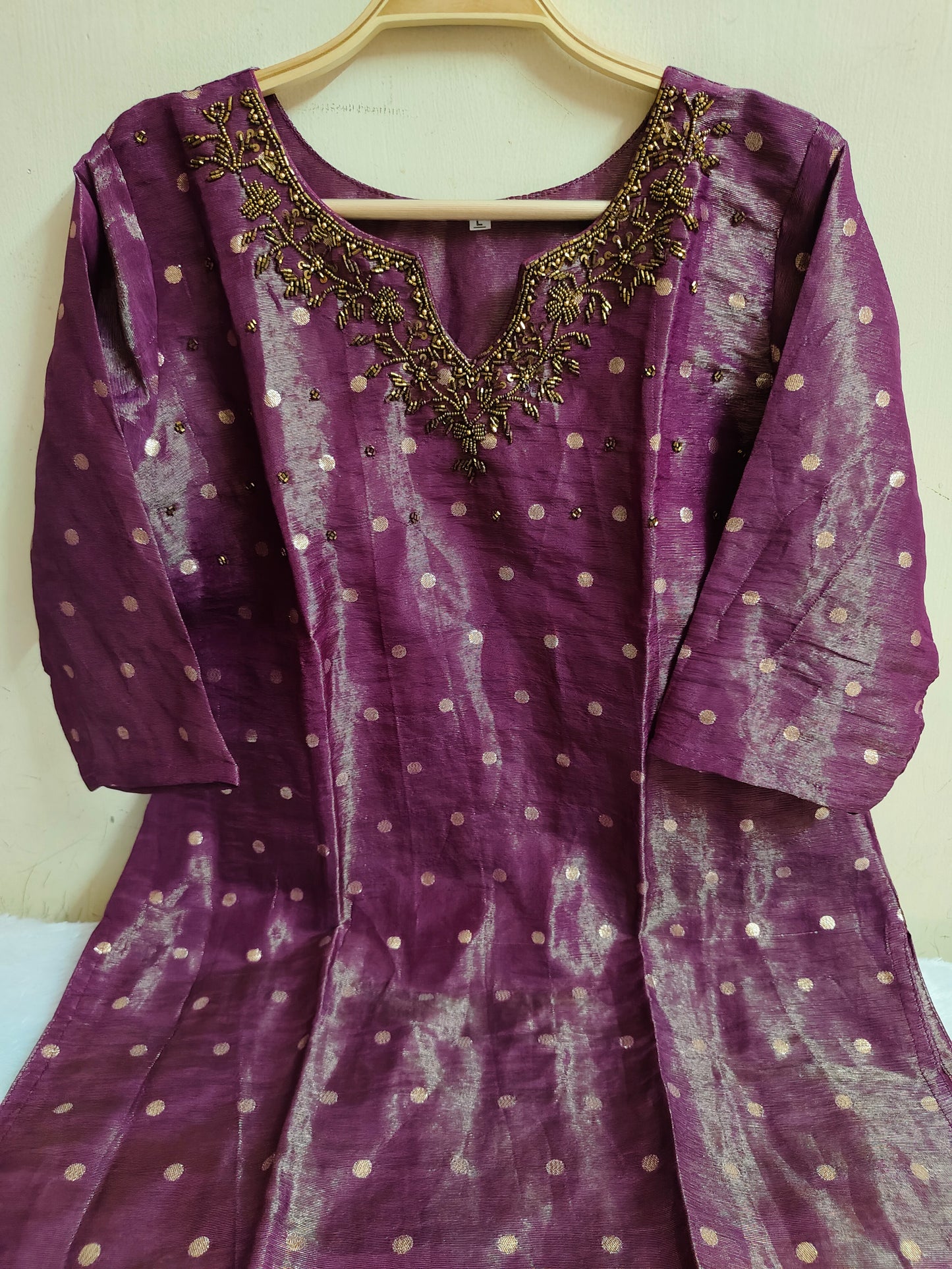 Royal Purple Handwork Tissue Kurti with Lining | Mayur