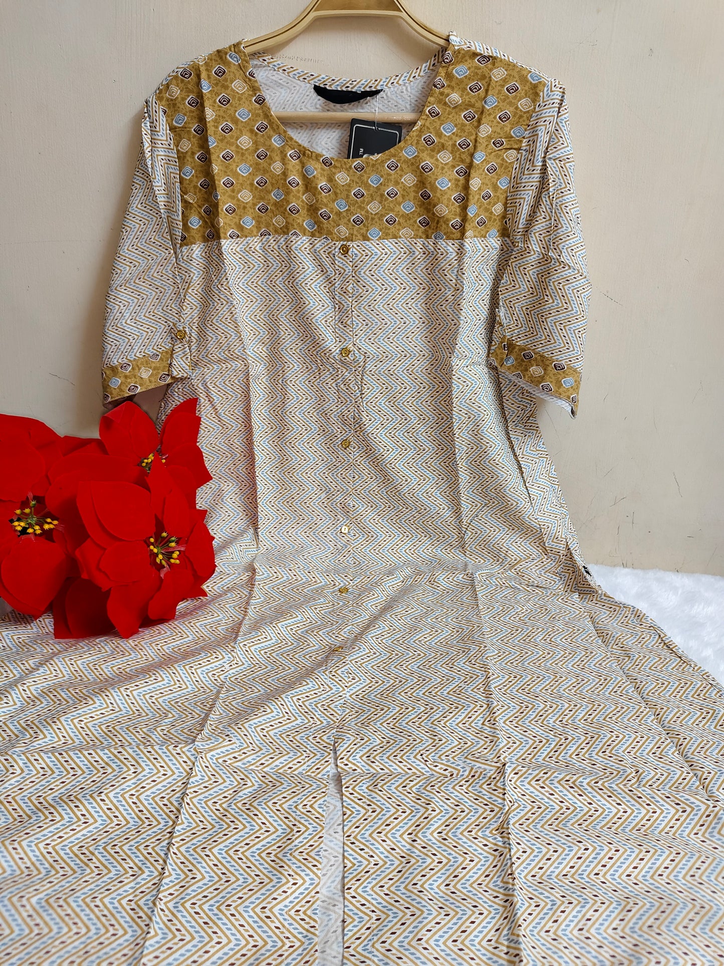 Cream Ditsy Print Rayon A-Line Kurti | Mayura