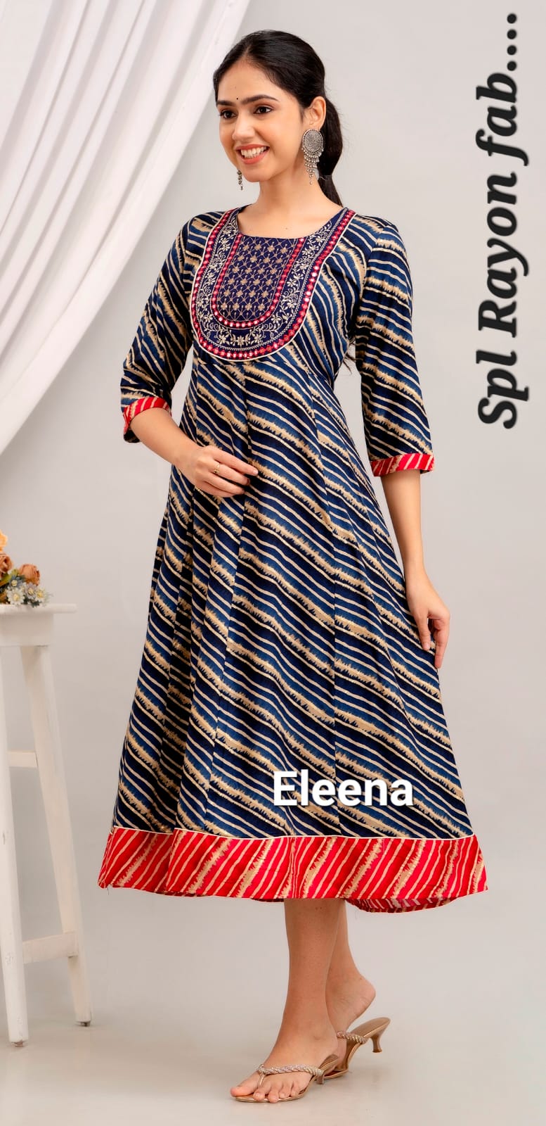 Navy Blue Leheriya Print Anarkali Kurti 1 Piece | Mayura