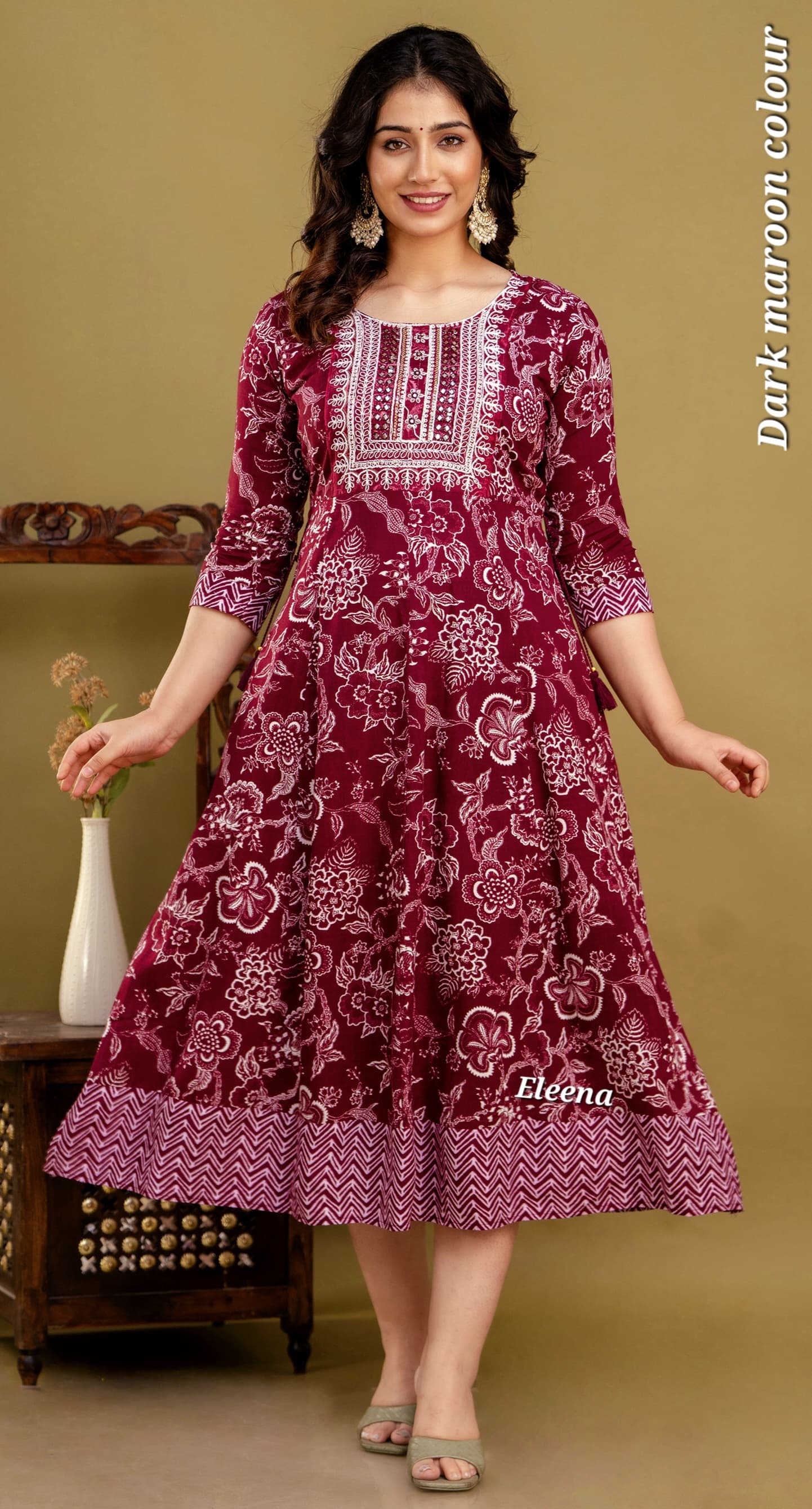 Dark Maroon Floral Anarkali Kurti 1 piece | Mayura
