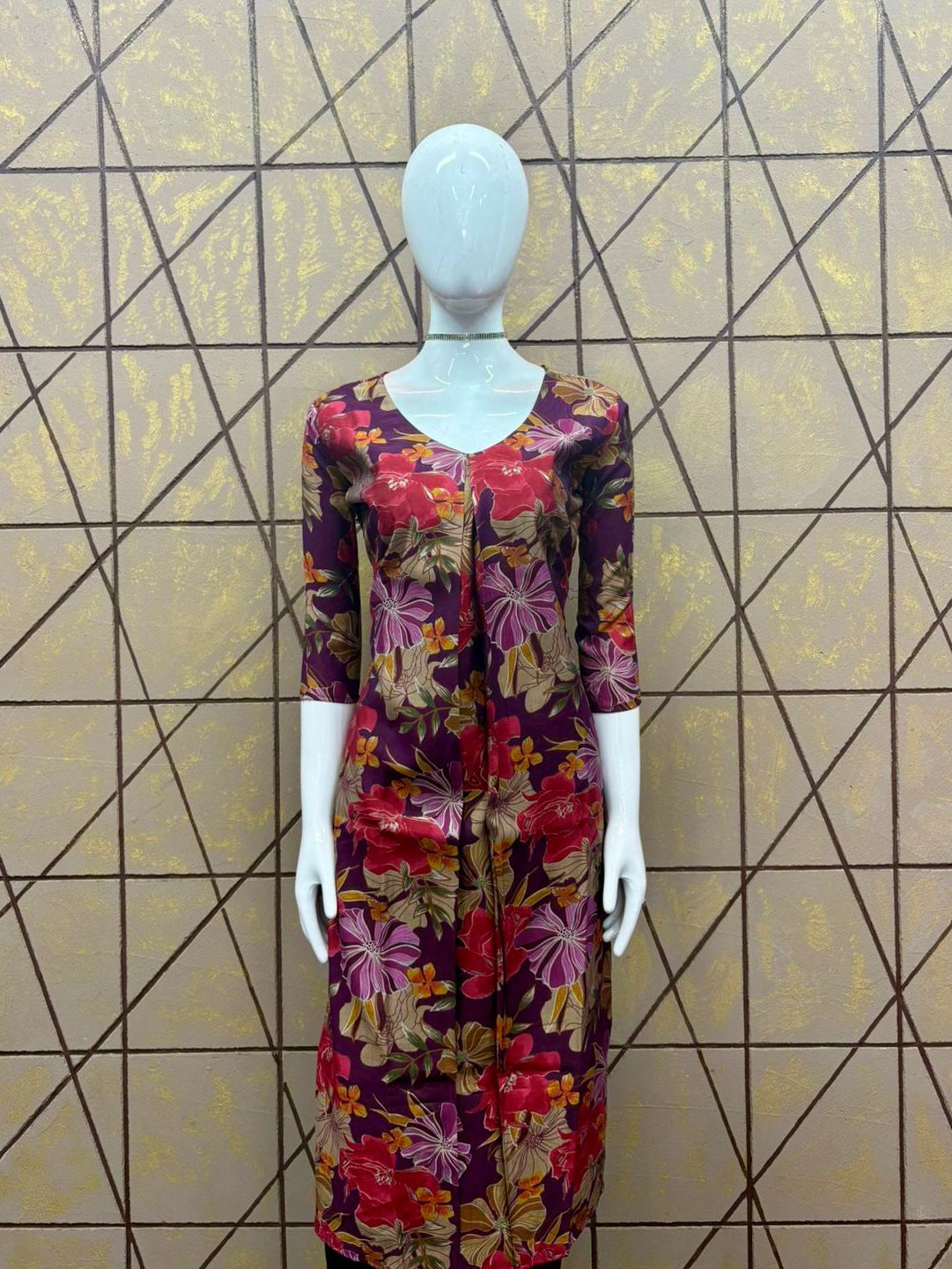 Purple Floral Printed Modal Silk Kurti for Women - 2 Piece Set with Lining | Mayura