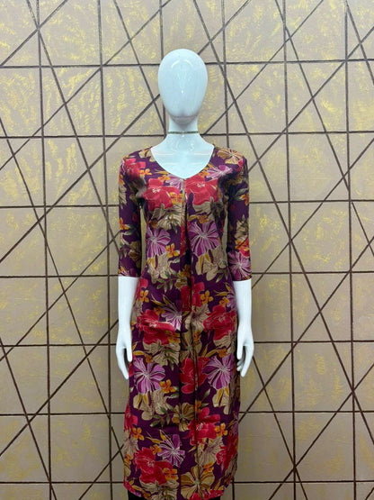 Purple Floral Printed Modal Silk Kurti for Women - 2 Piece Set with Lining | Mayura