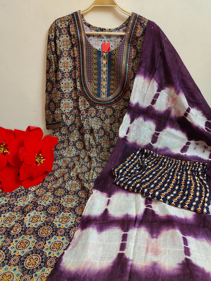 Beige Mandala Anarkali Kurti 3-Piece Set | Mayura
