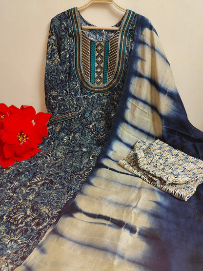 Navy Blue Paisley Umbrella Kurti 3 | Mayura