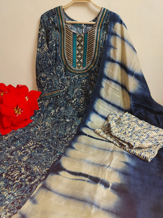 Navy Blue Paisley Umbrella Kurti 3 | Mayura