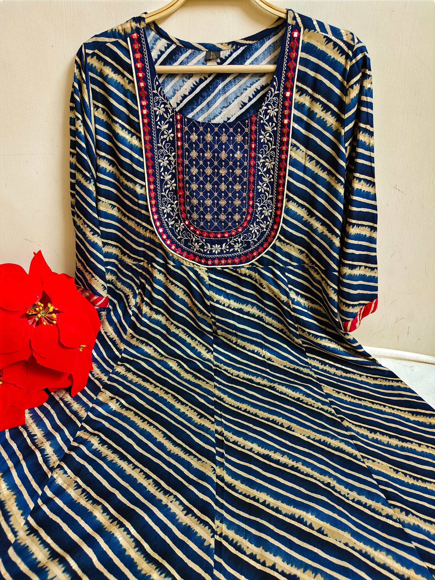 Navy Blue Leheriya Print Anarkali Kurti 1 Piece | Mayura