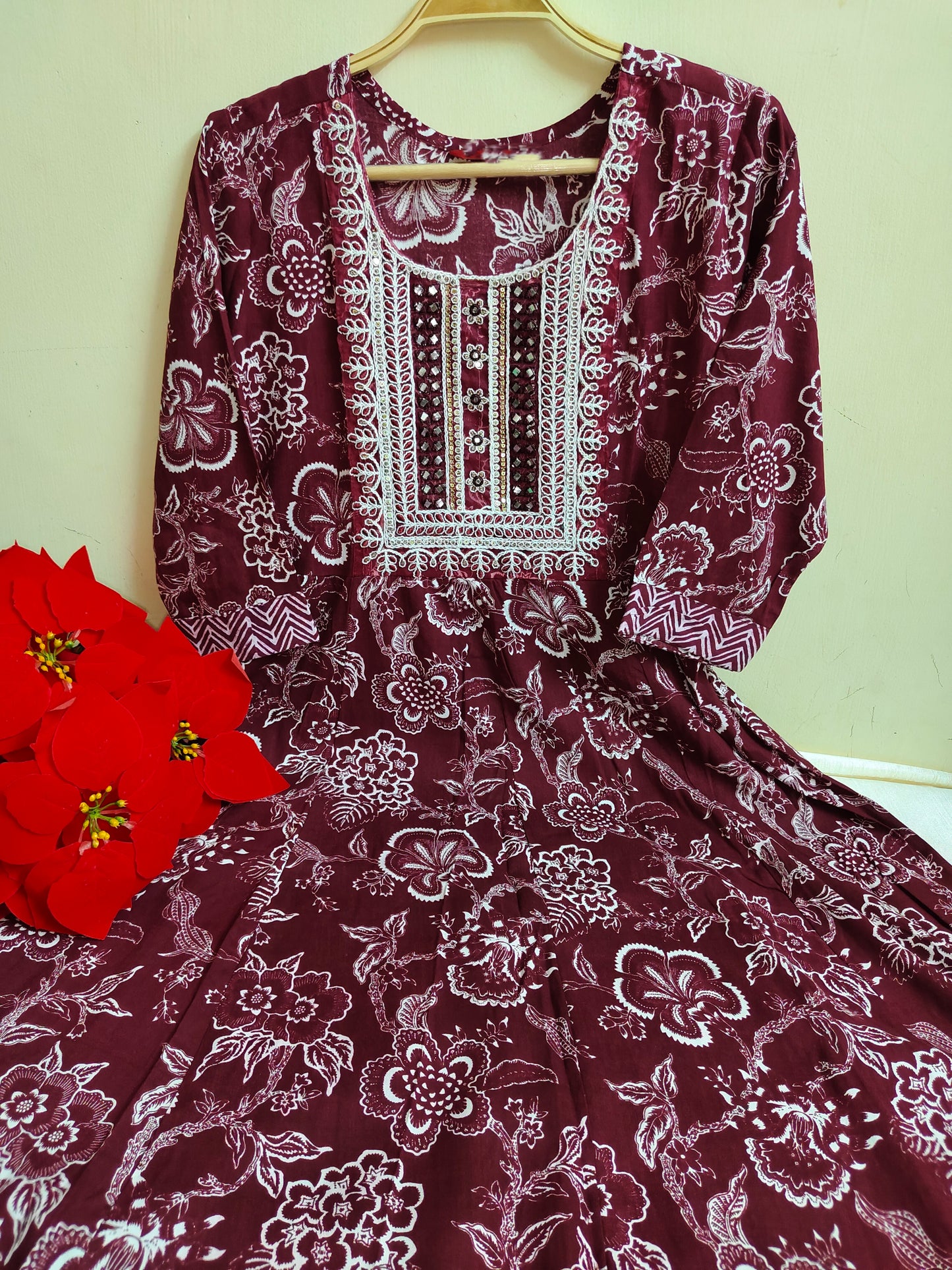 Dark Maroon Floral Anarkali Kurti 1 piece | Mayura
