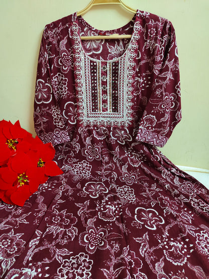 Dark Maroon Floral Anarkali Kurti 1 piece | Mayura