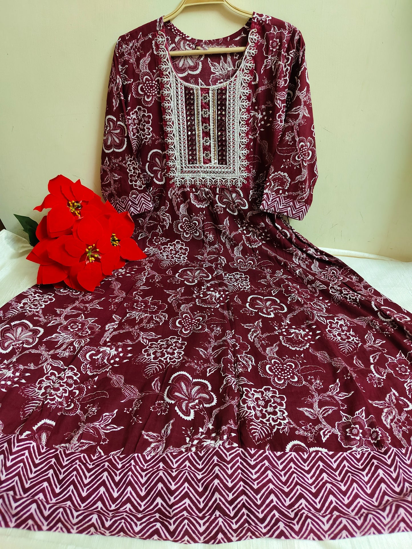 Dark Maroon Floral Anarkali Kurti 1 piece | Mayura