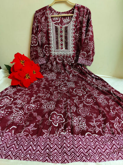 Dark Maroon Floral Anarkali Kurti 1 piece | Mayura