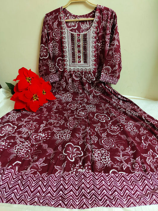 Dark Maroon Floral Anarkali Kurti 1 piece | Mayura