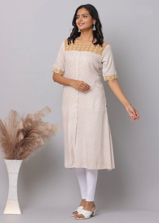Cream Ditsy Print Rayon A-Line Kurti | Mayura