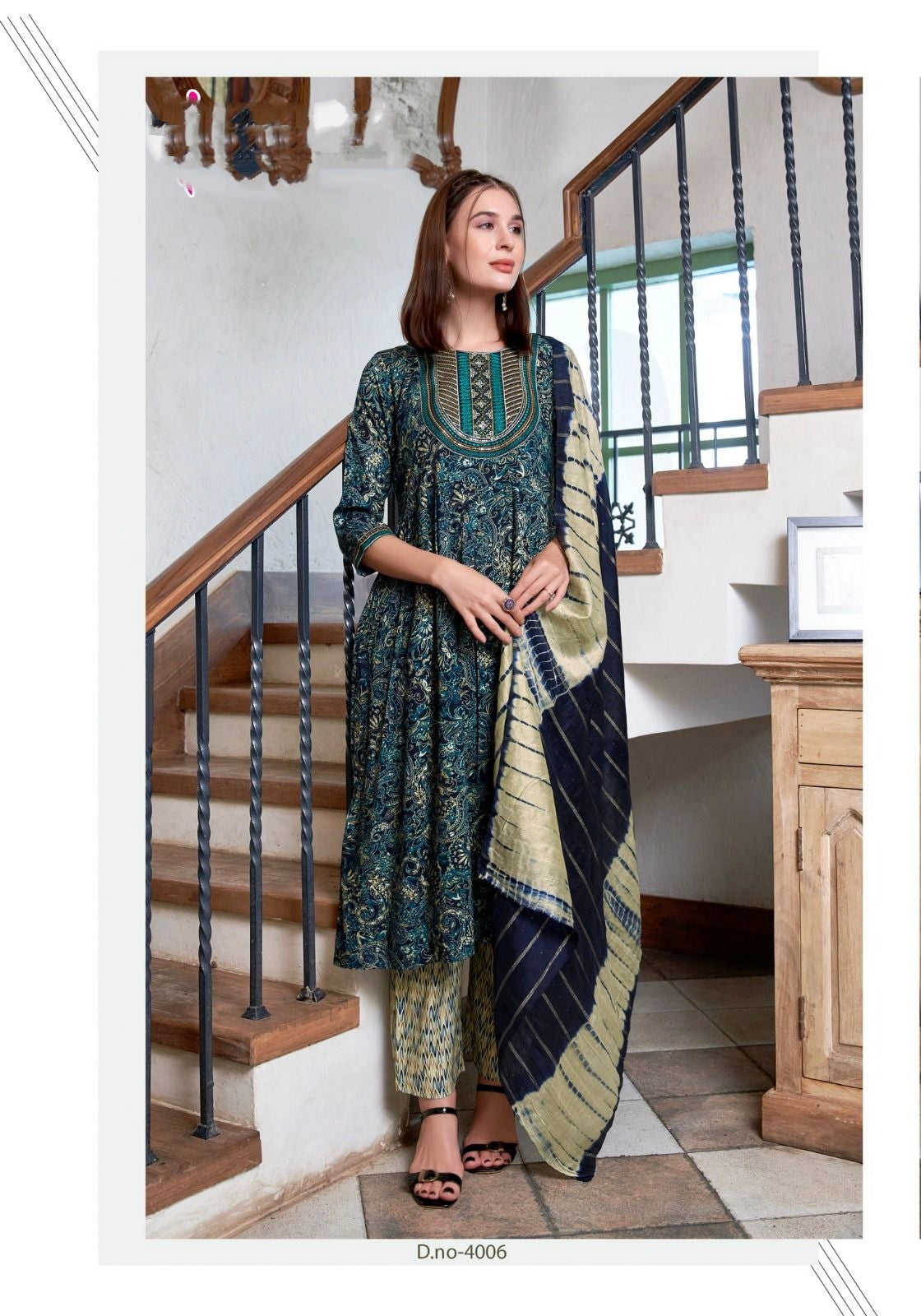 Navy Blue Paisley Umbrella Kurti 3 | Mayura