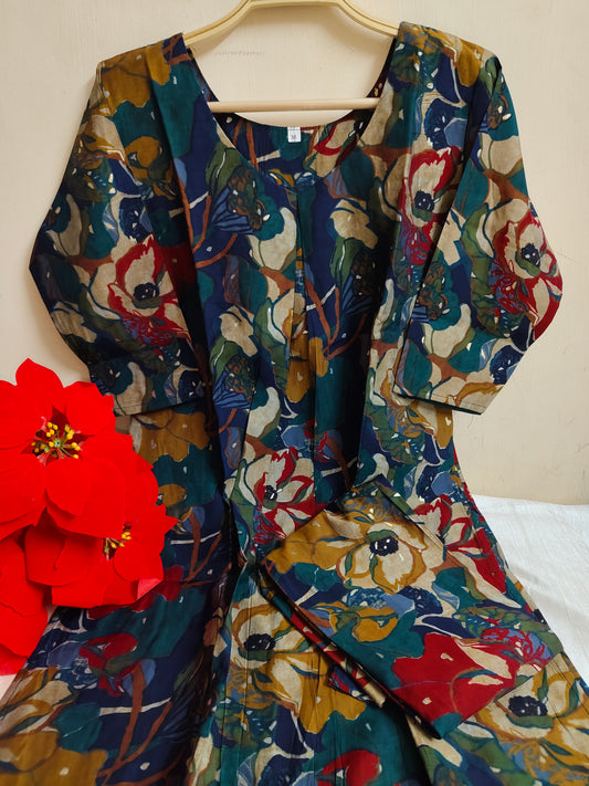 Multicolor Floral Printed Modal Silk Kurti Set for Women (2 Piece Ethnic Wear)