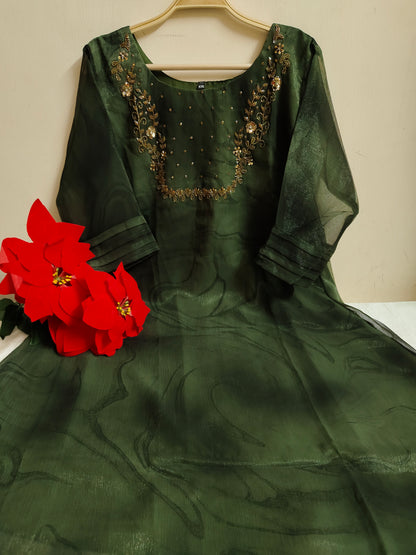 Bottle Green Solid Georgette Kurti | Mayura