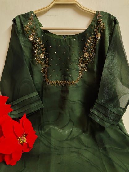 Bottle Green Solid Georgette Kurti | Mayura