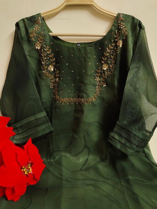 Bottle Green Solid Georgette Kurti | Mayura