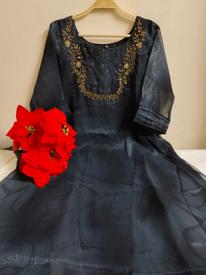 Navy Blue Solid Zari Georgette Kurti | Mayura