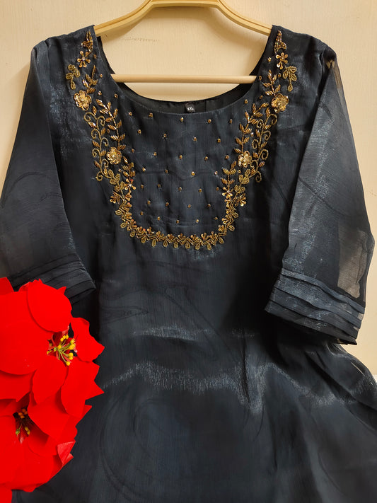 Navy Blue Solid Zari Georgette Kurti | Mayura
