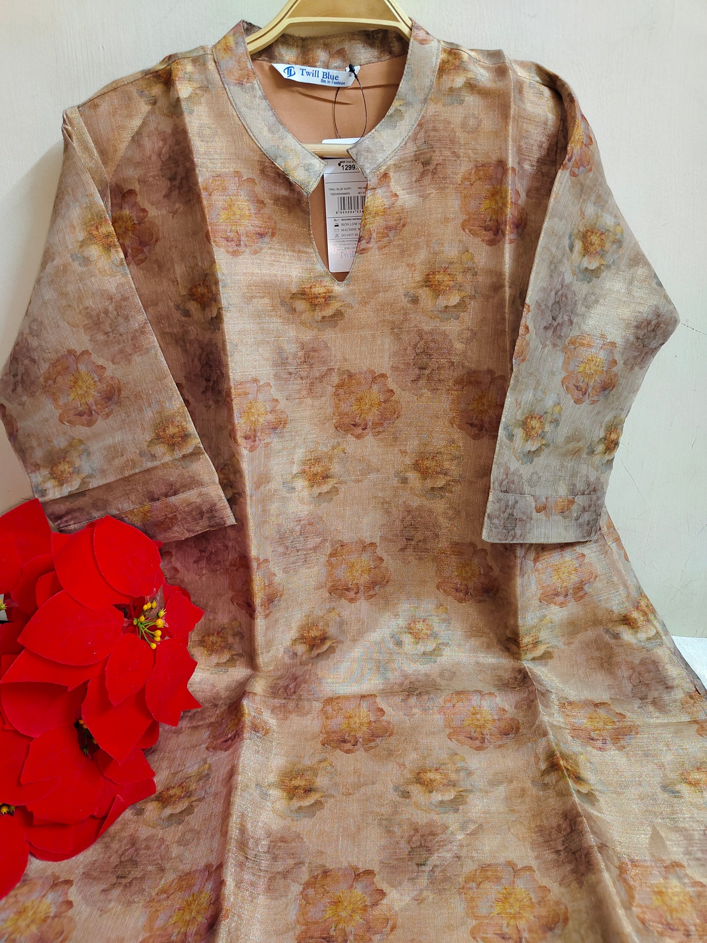 Pastel Floral Printed Tissue Silk Kurti with Lining - Ethnic Dress | Mayura