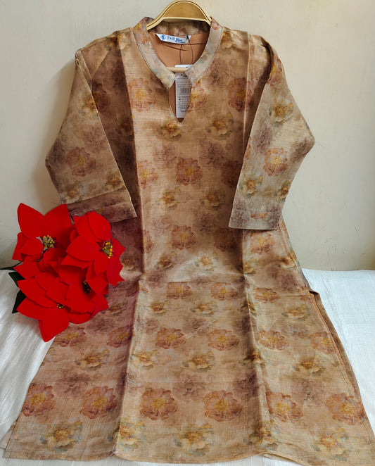 Pastel Floral Printed Tissue Silk Kurti with Lining - Ethnic Dress | Mayura