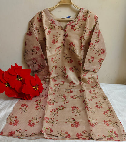 Beige Floral Tissue Silk Kurti | Festive & Wedding Ethnic Wear | Mayura