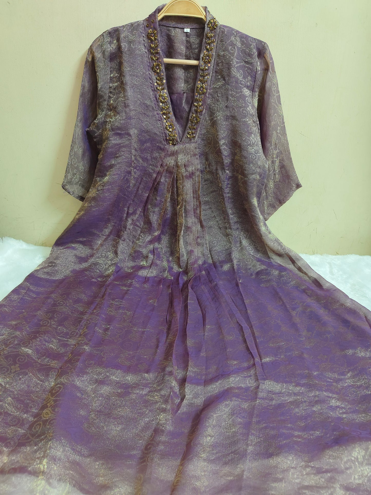 Lavender Embellished Jacquard Shimmer Kurti  | Mayura
