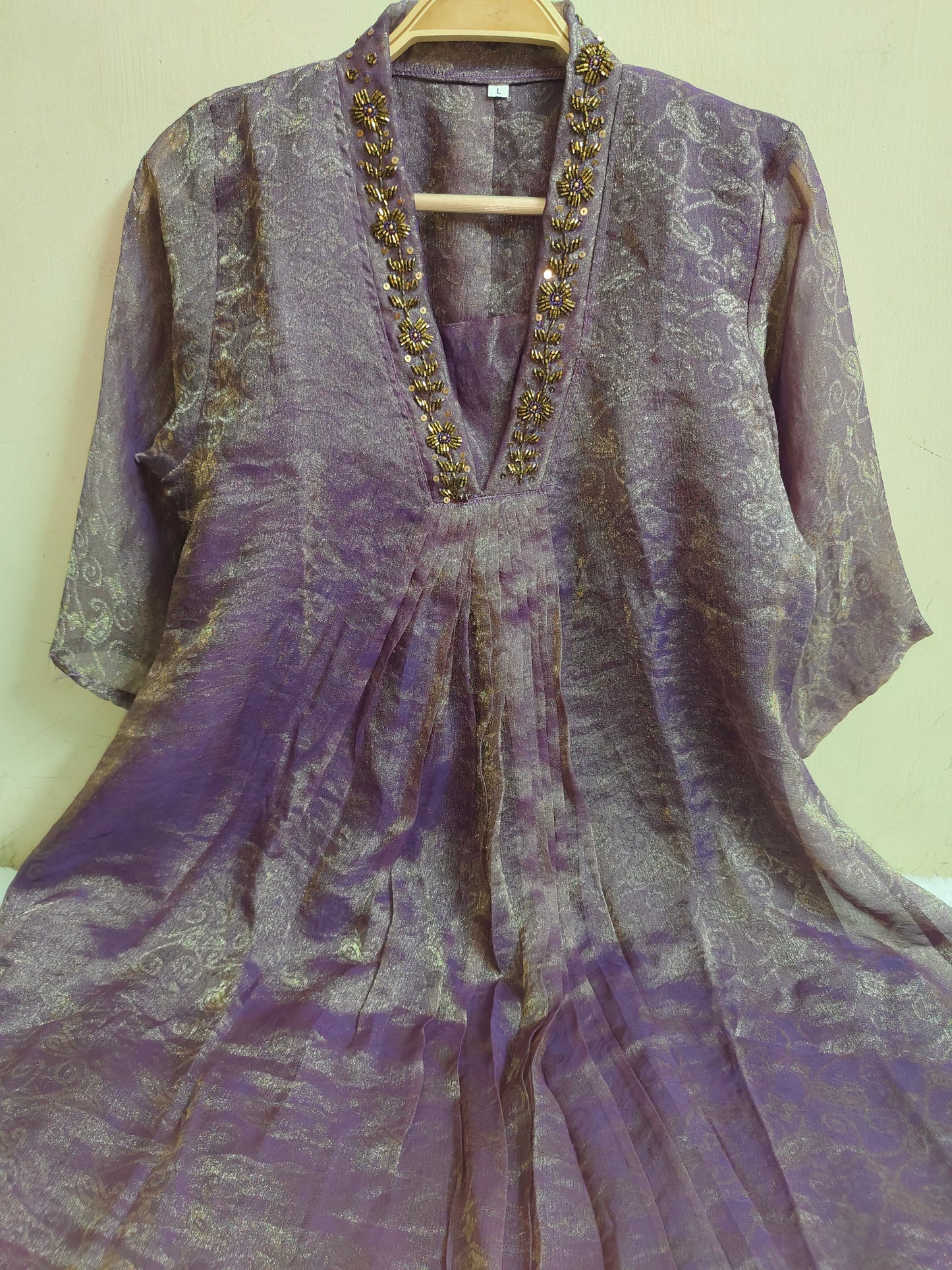 Lavender Embellished Jacquard Shimmer Kurti  | Mayura