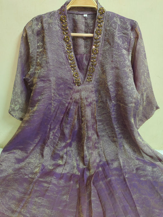 Lavender Embellished Jacquard Shimmer Kurti  | Mayura