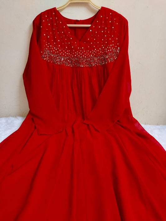 Red Embellished Georgette Maxi Dress | Mayura