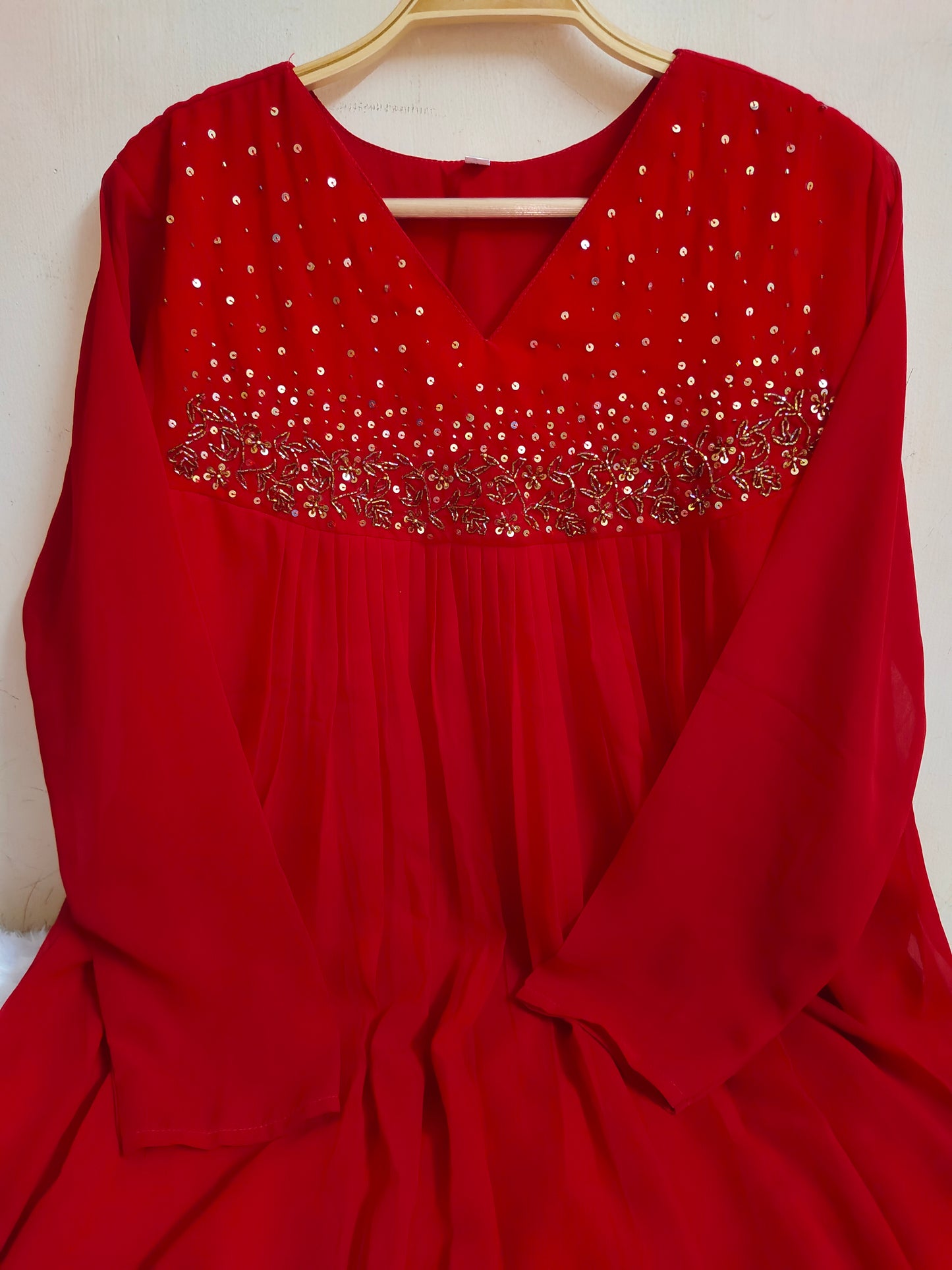 Red Embellished Georgette Maxi Dress | Mayura