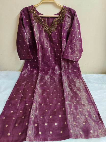 Royal Purple Handwork Tissue Kurti with Lining | Mayur
