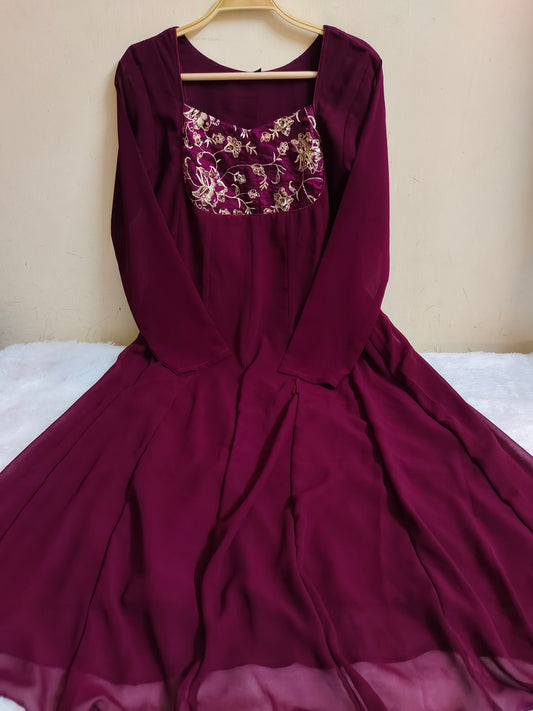 Floral Embroidered Georgette Anarkali with Lining | Mayura