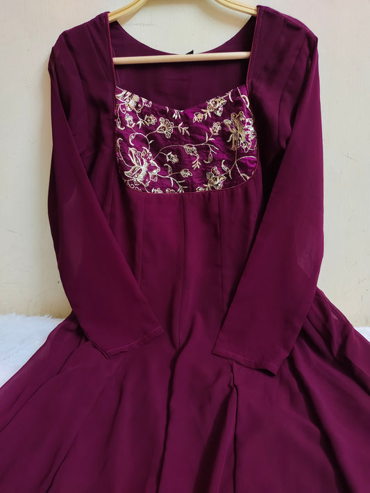 Floral Embroidered Georgette Anarkali with Lining | Mayura