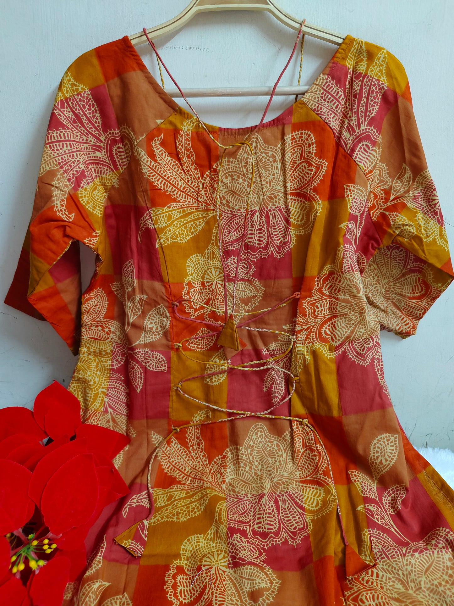 Orange Printed Cotton Kurti with Lining - Straight Cut Tunic | Mayura