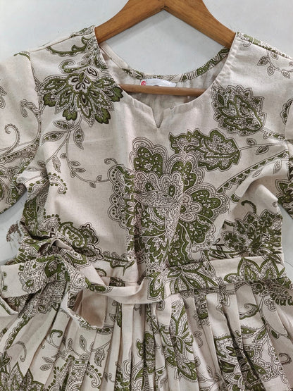 Cream Printed Cotton Peplum Top - Flared Ethnic Kurti | Mayura